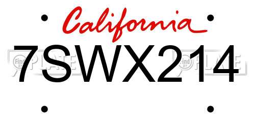 7SWX214 California License Plate