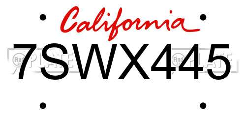 7SWX445 California License Plate
