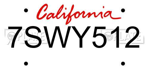 7SWY512 California License Plate