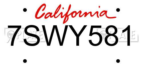 7SWY581 California License Plate