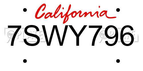 7SWY796 California License Plate