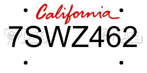 7SWZ462 California License Plate