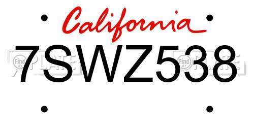 7SWZ538 California License Plate