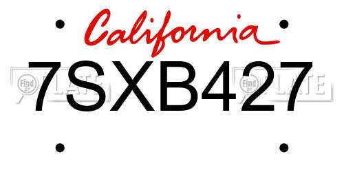 7SXB427 California License Plate