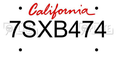 7SXB474 California License Plate
