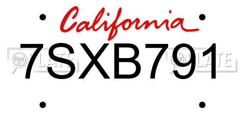 7SXB791 California License Plate