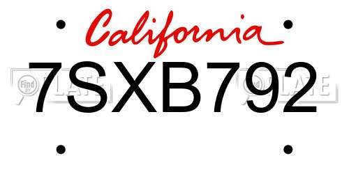 7SXB792 California License Plate