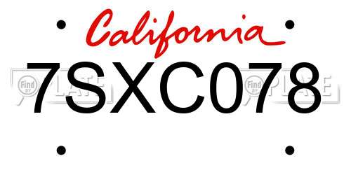 7SXC078 California License Plate