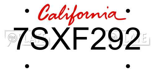 7SXF292 California License Plate