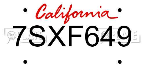 7SXF649 California License Plate