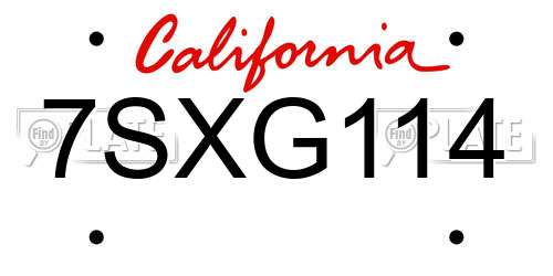 7SXG114 California License Plate