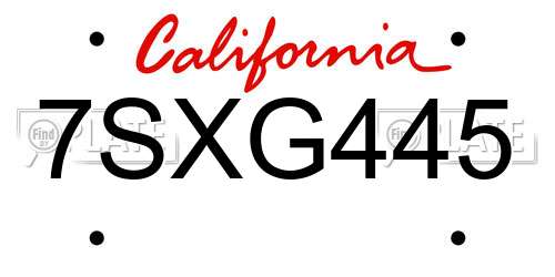 7SXG445 California License Plate