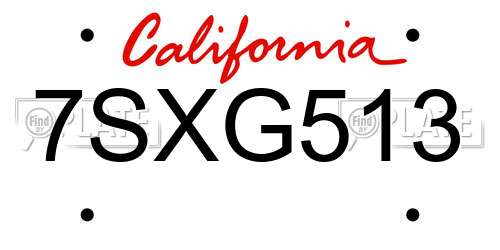 7SXG513 California License Plate