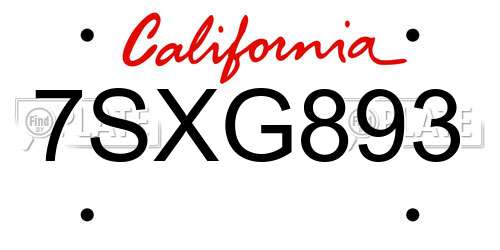 7SXG893 California License Plate