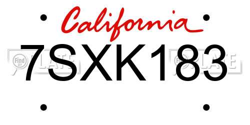 7SXK183 California License Plate