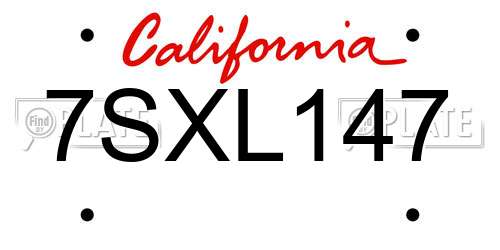 7SXL147 California License Plate