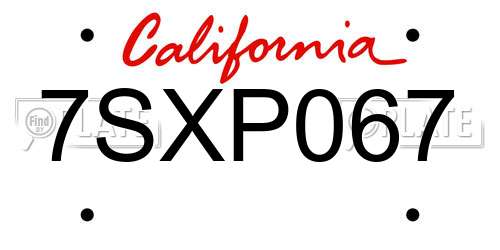 7SXP067 California License Plate