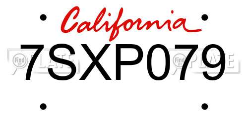 7SXP079 California License Plate