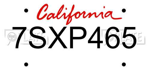 7SXP465 California License Plate