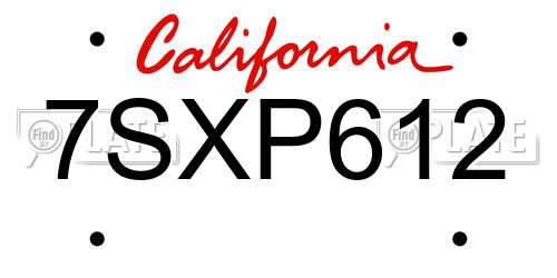 7SXP612 California License Plate