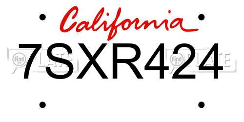 7SXR424 California License Plate