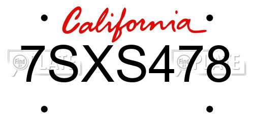 7SXS478 California License Plate