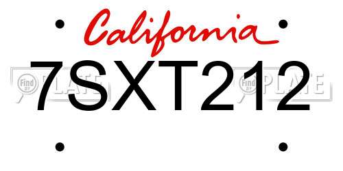 7SXT212 California License Plate