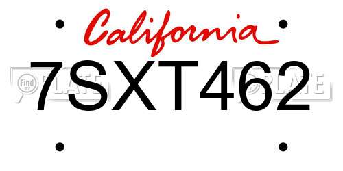 7SXT462 California License Plate