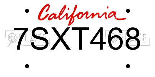7SXT468 California License Plate