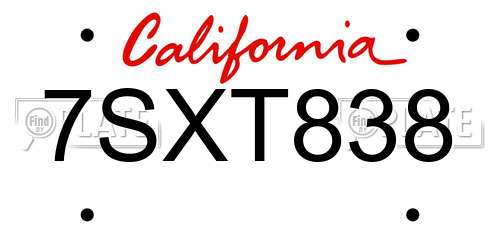 7SXT838 California License Plate