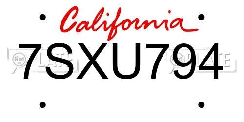 7SXU794 California License Plate