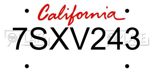7SXV243 California License Plate