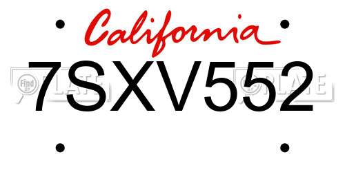 7SXV552 California License Plate
