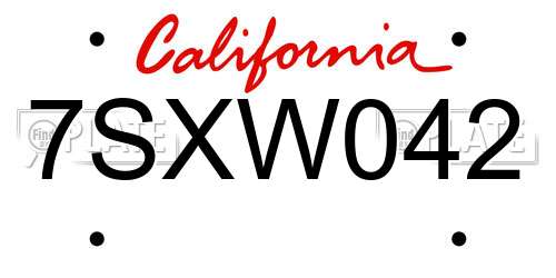 7SXW042 California License Plate