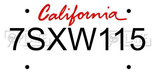 7SXW115 California License Plate