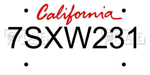 7SXW231 California License Plate