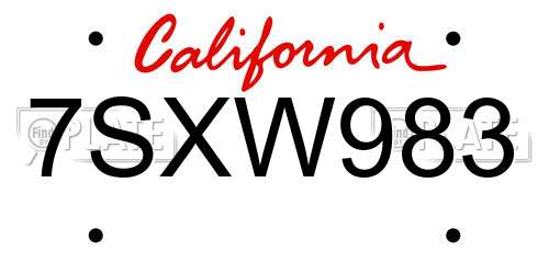 7SXW983 California License Plate