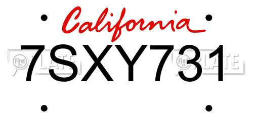 7SXY731 California License Plate