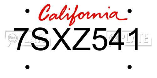 7SXZ541 California License Plate