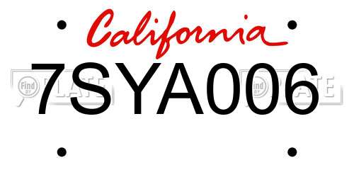 7SYA006 California License Plate