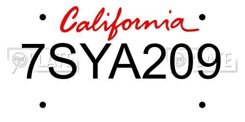 7SYA209 California License Plate