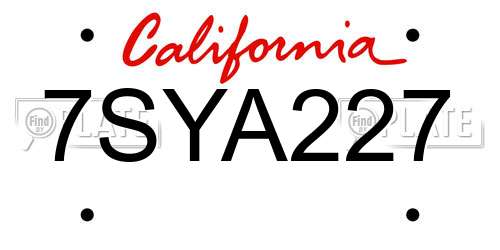 7SYA227 California License Plate