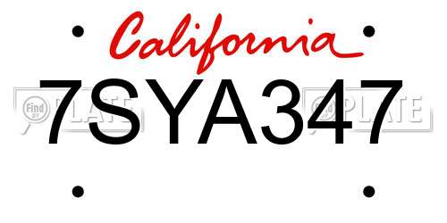 7SYA347 California License Plate