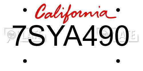 7SYA490 California License Plate