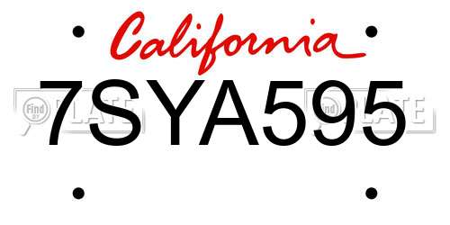 7SYA595 California License Plate