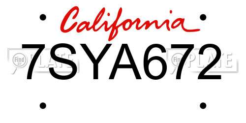 7SYA672 California License Plate
