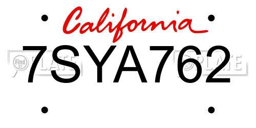 7SYA762 California License Plate