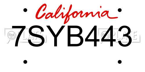 7SYB443 California License Plate