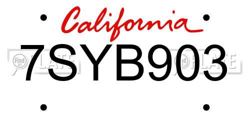7SYB903 California License Plate