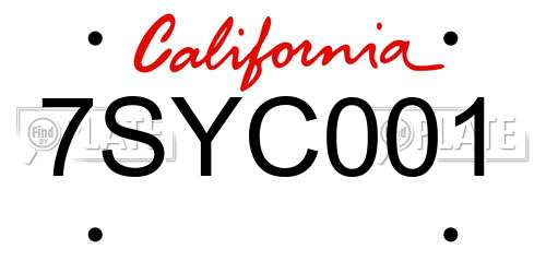 7SYC001 California License Plate
